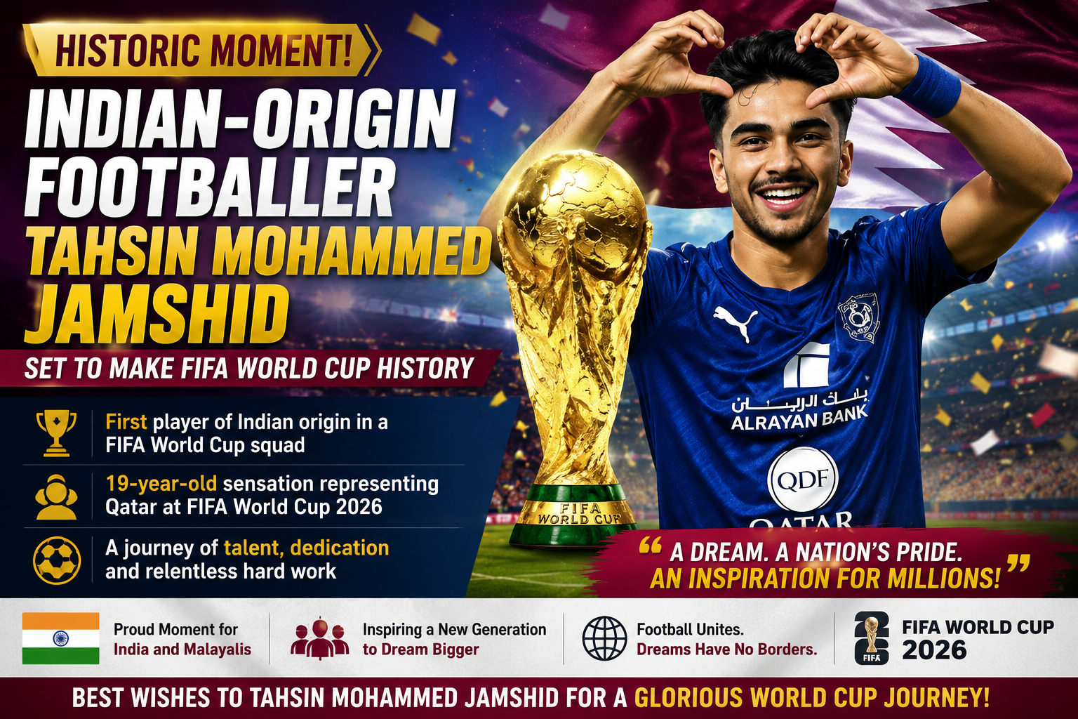 Indian Origin Footballer Tahsin Mohammed Jamshid Set to Make FIFA World Cup History